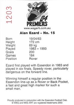 2002 Weg Art '84 Premiers #1 Alan Ezard Back